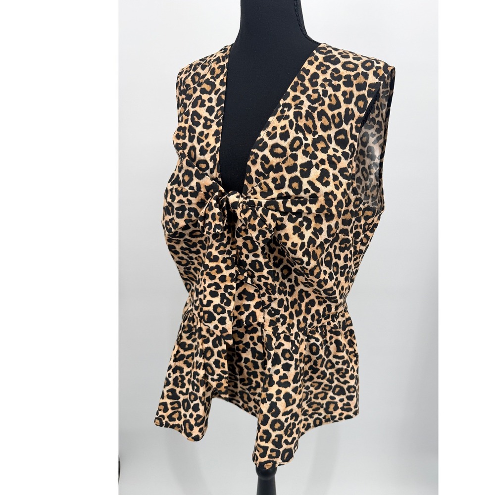 Maeve Anthropologie Peplum Top Women XL Leopard Print Tie Front Cotton